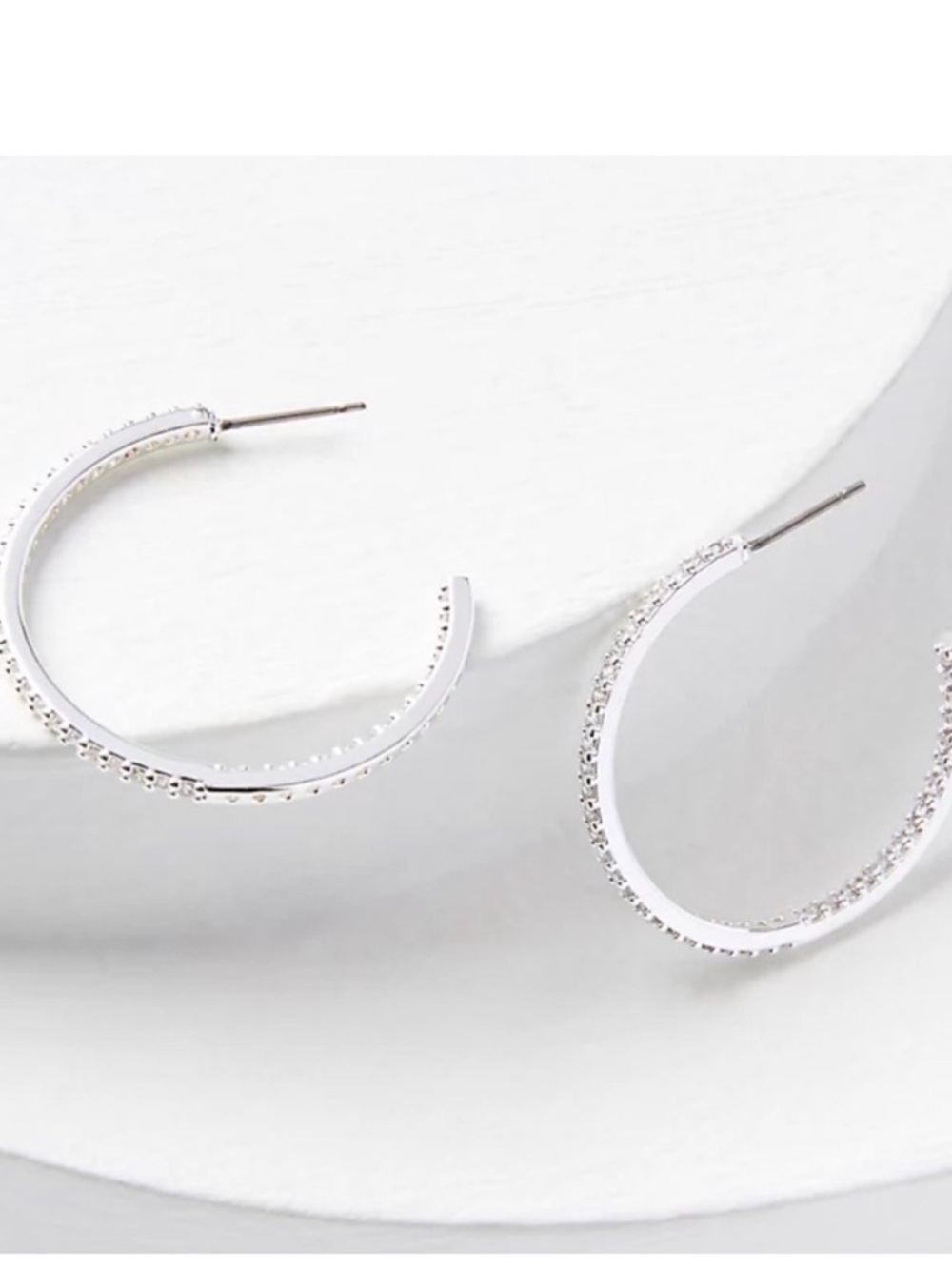 LOFT Silver Crystal Half-Hoop Earrings